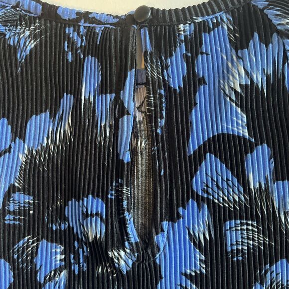 Premise Blouse Top Women’s XS Blue Black Stretch Long Sleeve Ruffled Cuff - Picture 4 of 7